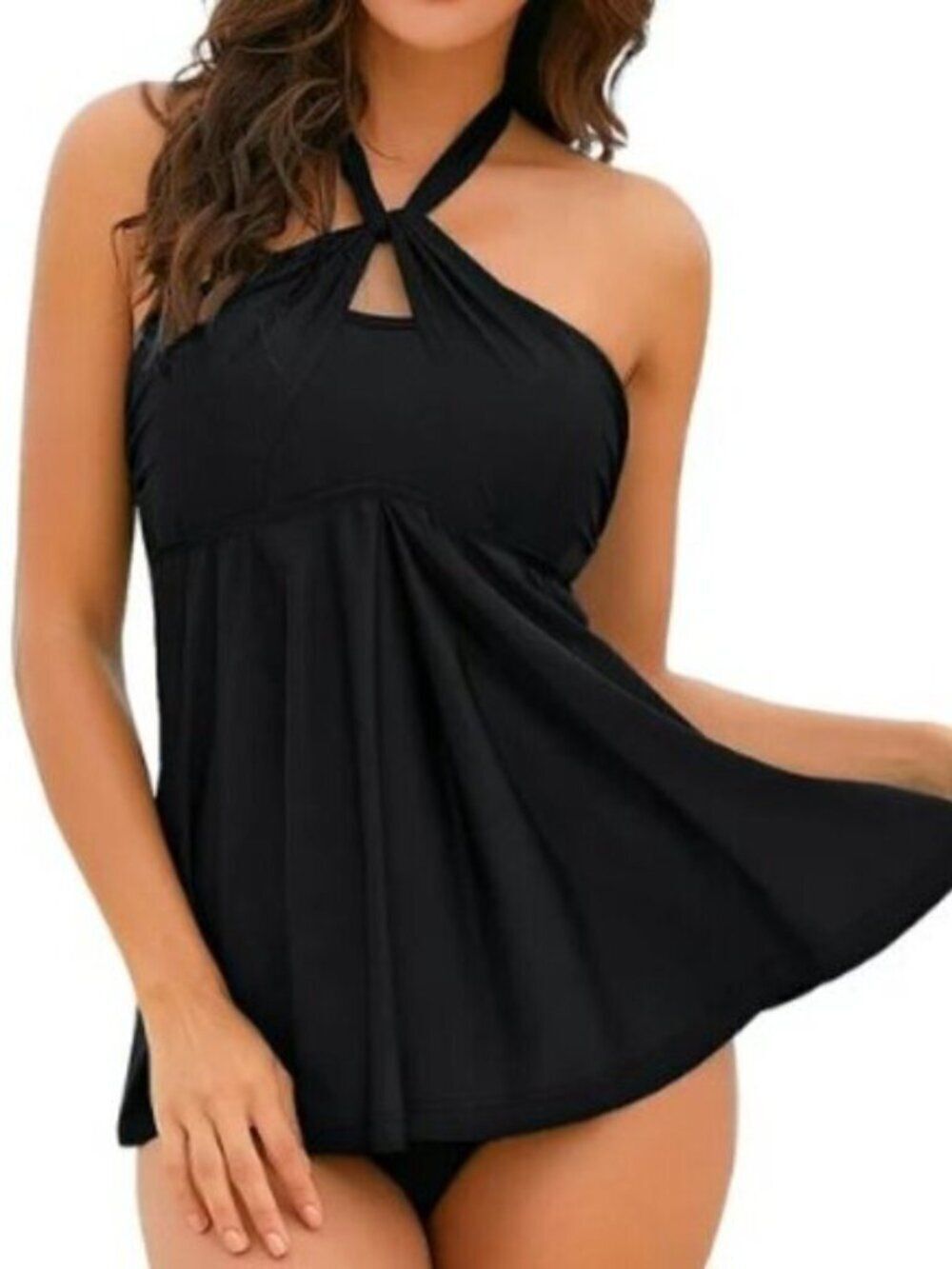 5 Way Black Tankini Swim Top Halter Bandeau Strapless